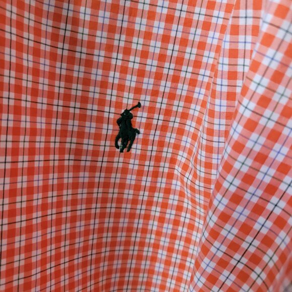 Ralph Lauren Checked Cotton Poplin Oxford Dress Shirt Orange White 3XB 3XL - Picture 9 of 12